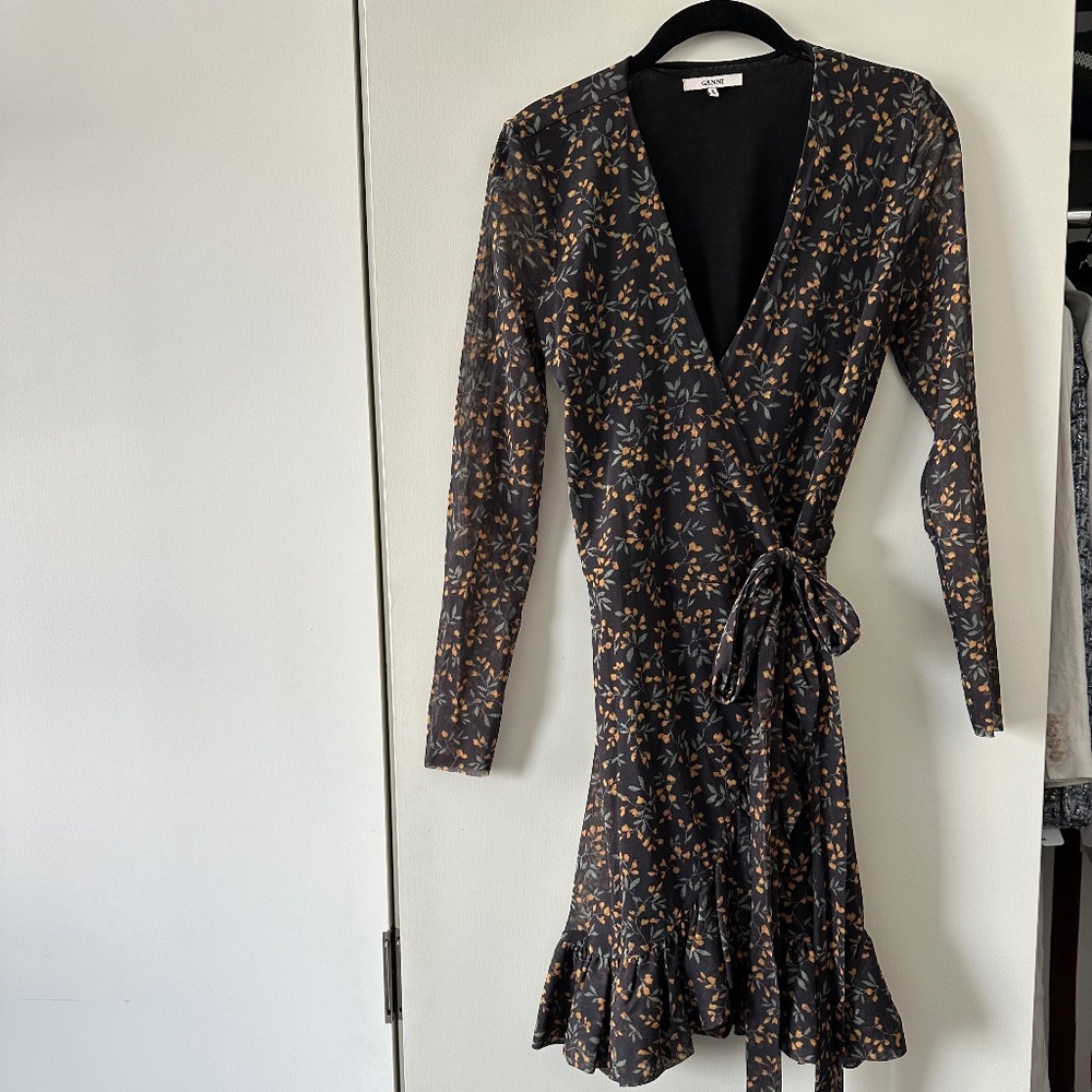 Ganni flower printed wrap dress